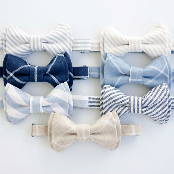 Men's Pre-Tied Bow Tie / Natural Linen Window Pane
