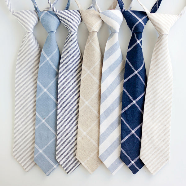 Boy's Necktie / Navy Linen Stripe