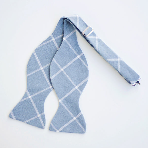 Men's Freestyle Self-Tie Bow Tie / Chambray Linen Window Pane