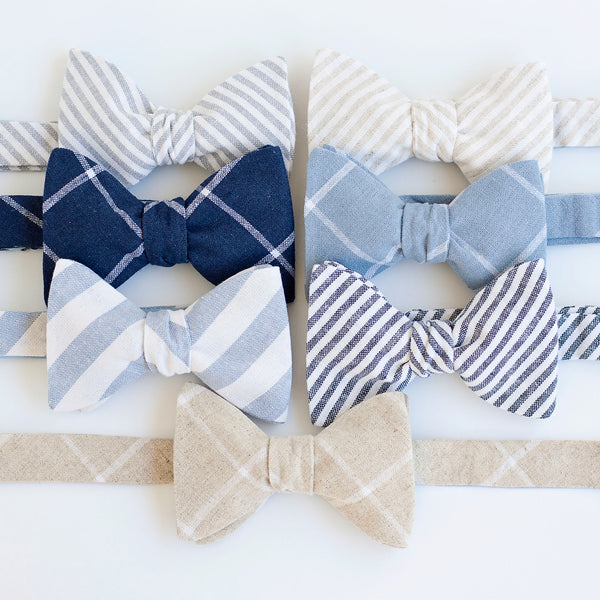 Men's Freestyle Self-Tie Bow Tie / Chambray Linen Window Pane