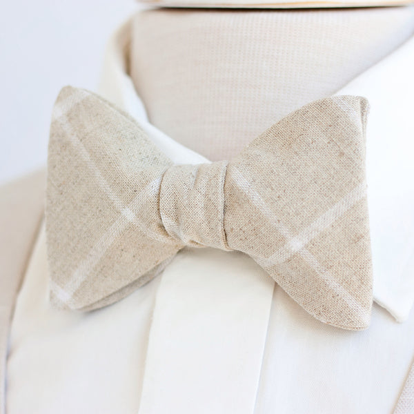 Men's Necktie / Natural Linen Window Pane