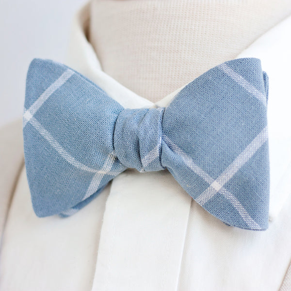 Men's Freestyle Self-Tie Bow Tie / Chambray Linen Window Pane