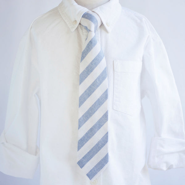Boy's Pocket Square / Wide Chambray Linen Stripe