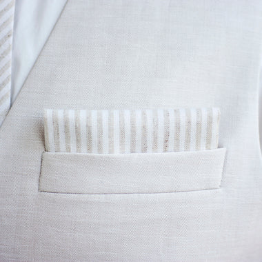 Boy's Pocket Square / Natural Linen Stripe