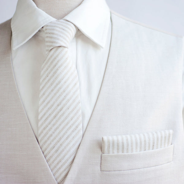Men's Necktie / Natural Linen Stripe