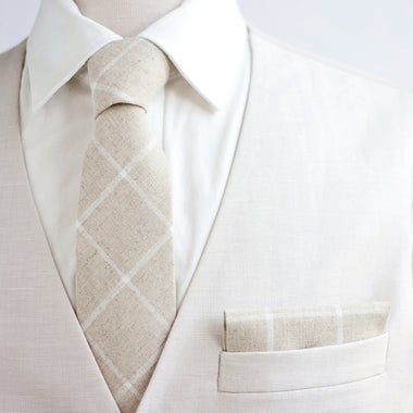 Men's Necktie / Natural Linen Window Pane