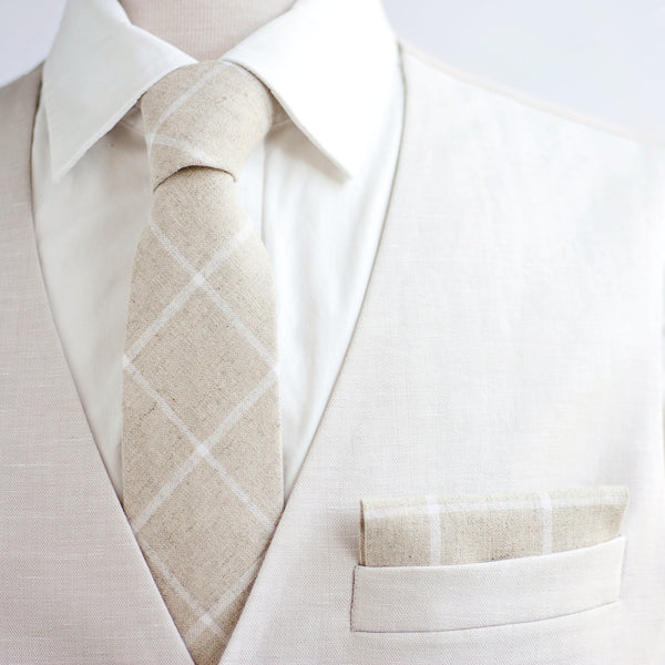 Men's Necktie / Natural Linen Window Pane