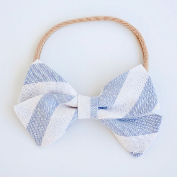 Men's Freestyle Self-Tie Bow Tie / Wide Chambray Linen Stripe