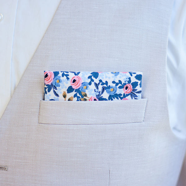 Men's Pocket Square / Rosa In Periwinkle