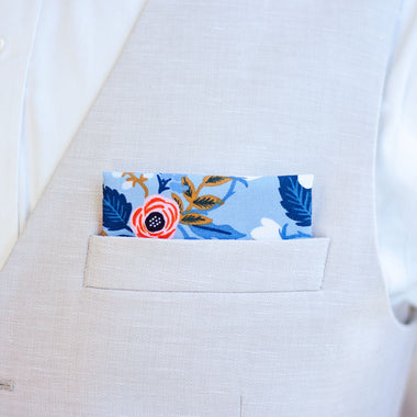 Men's Pocket Square / Birch Floral In Periwinkle